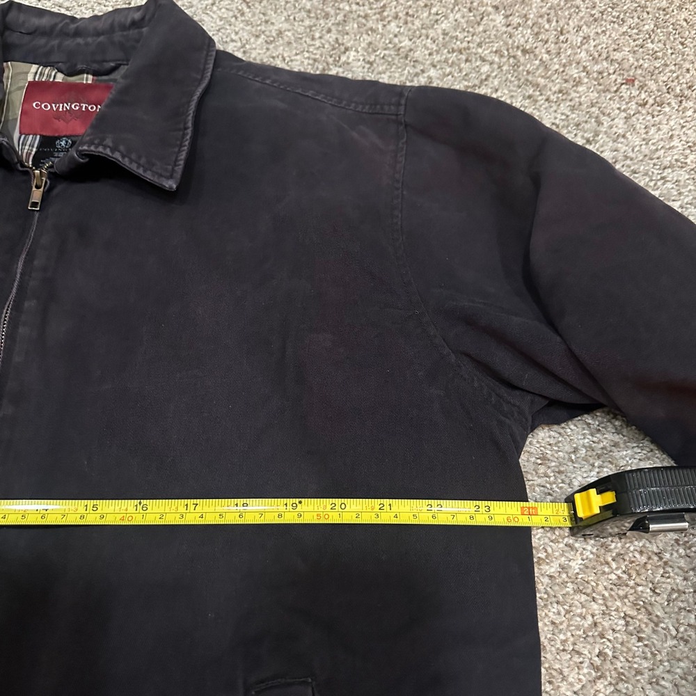 Modern Covington Mens Harrington Jacket Large Black Full Zip Plaid Lined - Picture 3 of 4